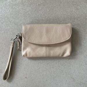 Cal-Wyn Beige Leather Wristlet Clutch - Women's Bag